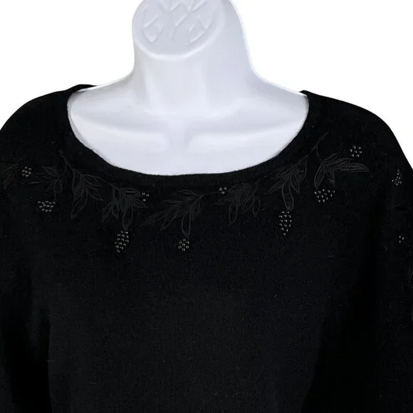 Robert Scott Women L Black Embroidered Beaded Lambswool Angora Sweater Fairygoth - Picture 6 of 16